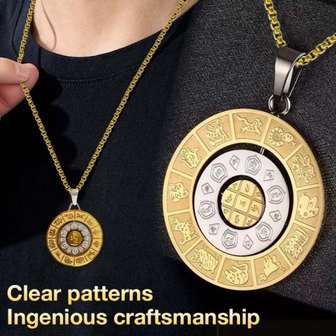 Titanium steel necklace with twelve Chinese zodiac signs