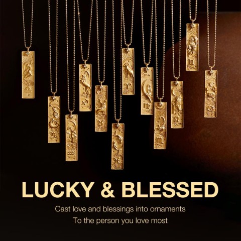 18k gold-plated 12 zodiac tarot diamond necklace