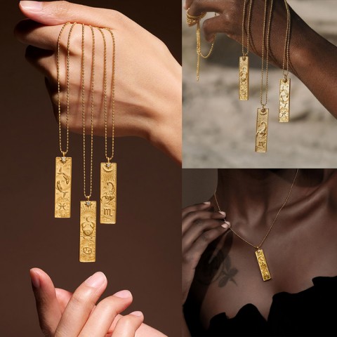 18k gold-plated 12 zodiac tarot diamond necklace