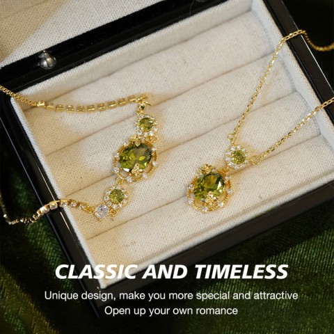 Butterfly Olive Green Zircon Hollow Jewelry Set