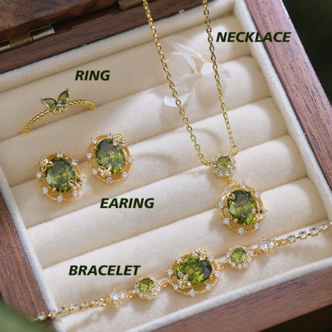 Butterfly Olive Green Zircon Hollow Jewelry Set