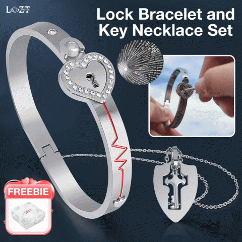 Lock Bracelet and Key Necklace Set