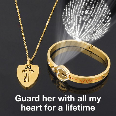 Lock Bracelet and Key Necklace Set