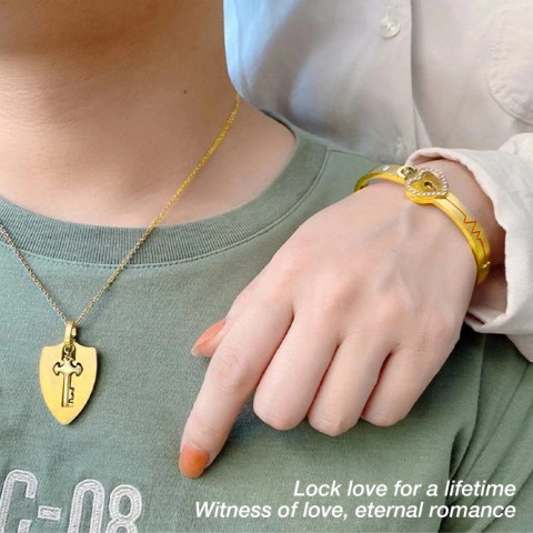 Lock Bracelet and Key Necklace Set