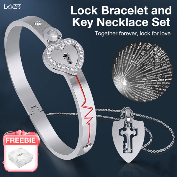 Lock Bracelet and Key Necklace Set