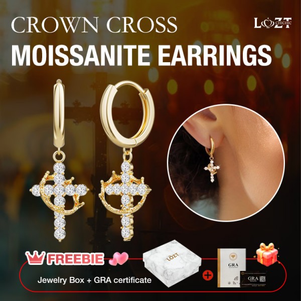 Crown Cross Moissanite Earrings