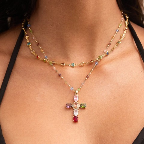 Colorful zircon cross necklace