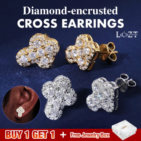 Diamond-encrusted cross earrings