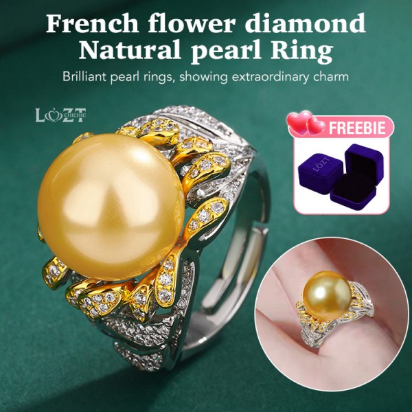 French flower diamond Natural pearl Ring