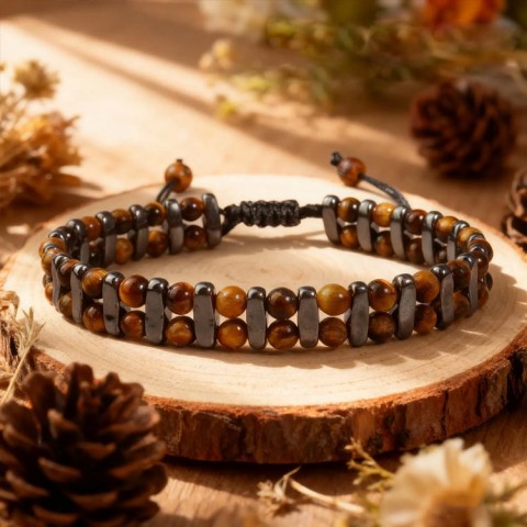 Double-row Natural Tiger Eye Stone Bracelet