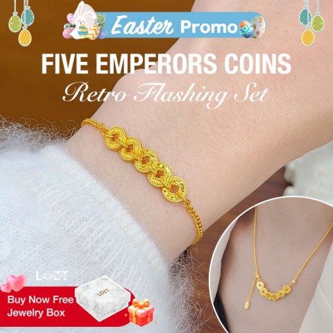 Five Emperors Coins Retro Flashing Light Luxury Bracelet Necklace Set