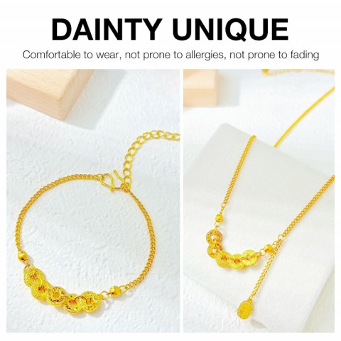 Five Emperors Coins Retro Flashing Light Luxury Bracelet Necklace Set