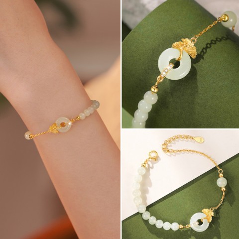Lucky Ginkgo Leaf Hetian Jade Bracelet