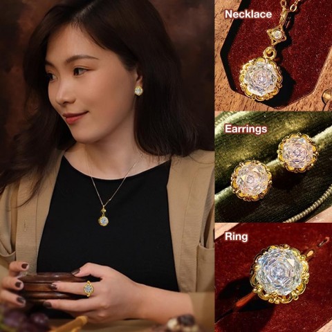 Fashionable and light luxury octagonal rose cut necklace set