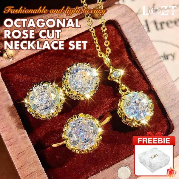 Fashionable and light luxury octagonal rose cut necklace set