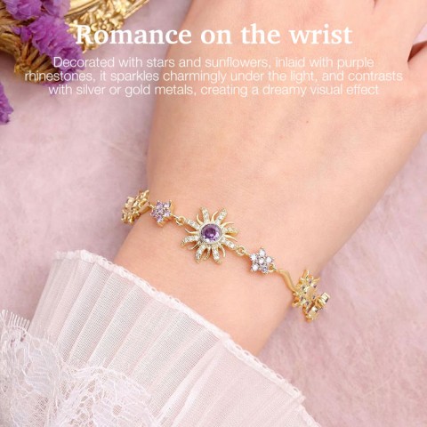 Purple rhinestone sunburst bracelet