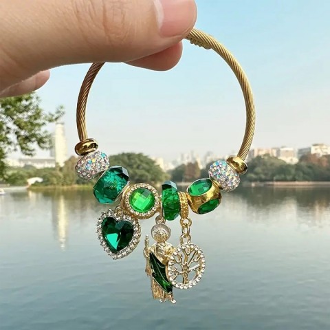 Pink Heart Butterfly Virgin Mary Bracelet