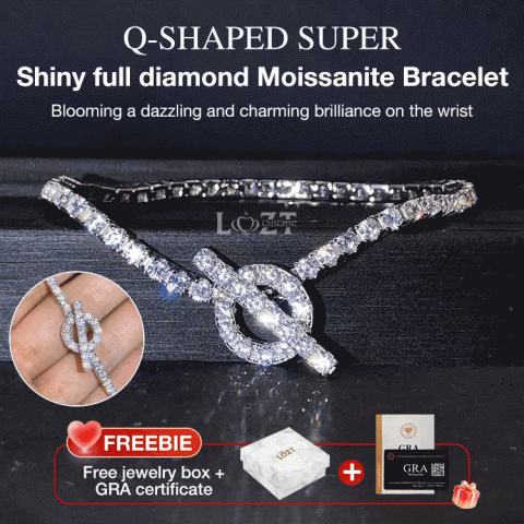 Q-shaped Super Shiny full diamond Moissanite Bracelet