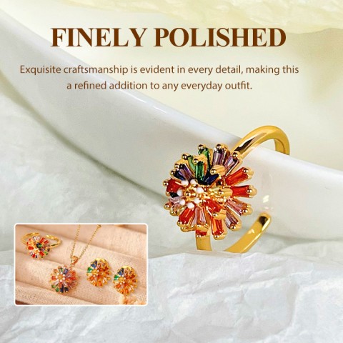 Rotatable Rainbow Zircon Firework Ring