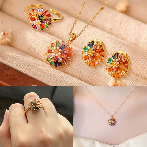 Rotatable Rainbow Zircon Firework Ring