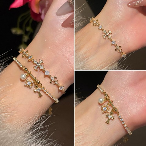 Snowflake Cross Adjustable  Sparkle Bracelets Set