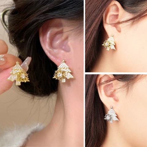 Rotating snowflake Christmas tree moissanite earrings