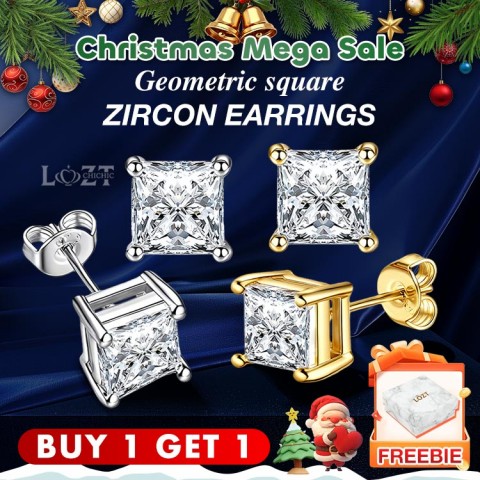 Geometric square zircon earrings