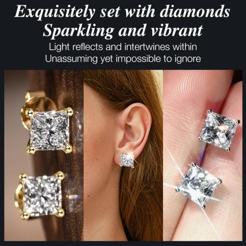 Geometric square zircon earrings