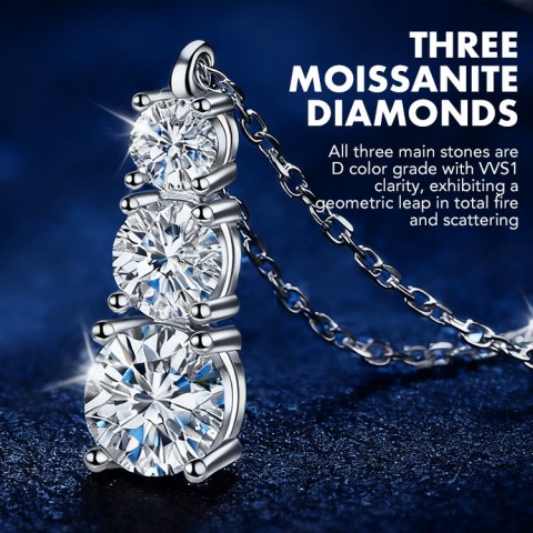 Three-diamond moissanite necklace