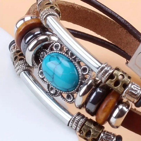 Turquoise leather bracelet