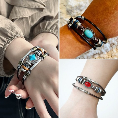 Turquoise leather bracelet