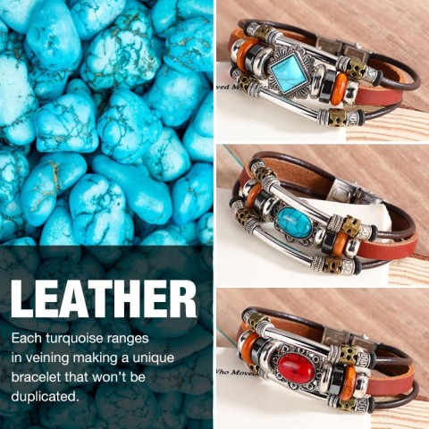Turquoise leather bracelet