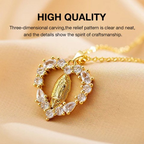 Virgin Mary heart-shaped clavicle necklace