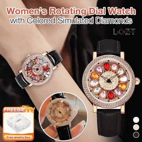 Womens Rotating Dial Watch with Colored Simulated Diamonds