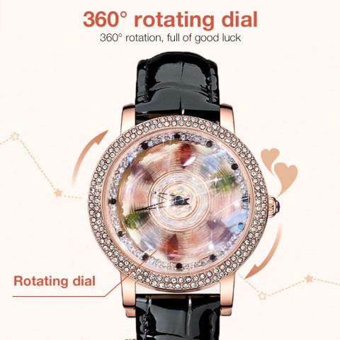 Womens Rotating Dial Watch with Colored Simulated Diamonds