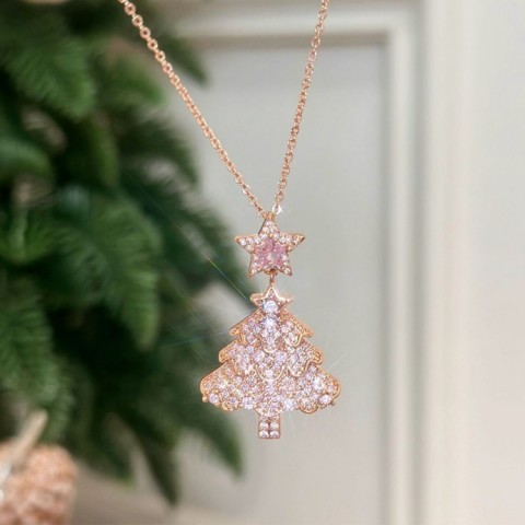 Pink Zircon Christmas Tree Necklace