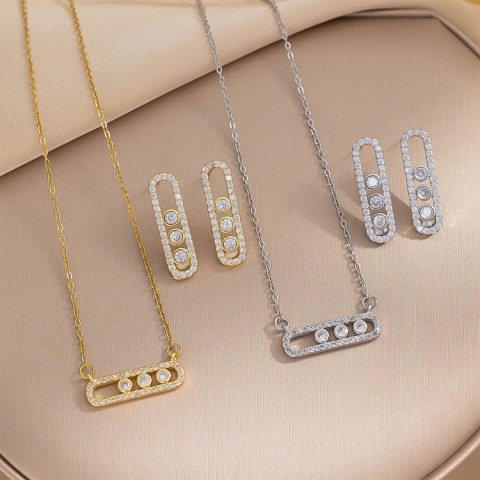 Zircon Paperclip Necklace  Set