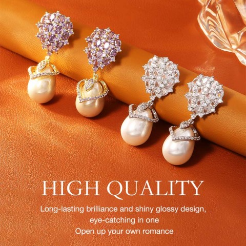 Zircon Teardrop Pearl Earrings