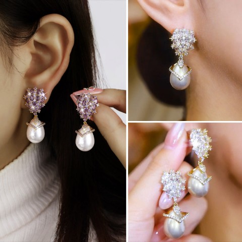 Zircon Teardrop Pearl Earrings