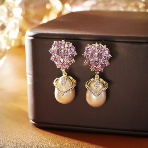 Zircon Teardrop Pearl Earrings