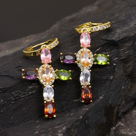 Colorful Zircon Cross Earrings