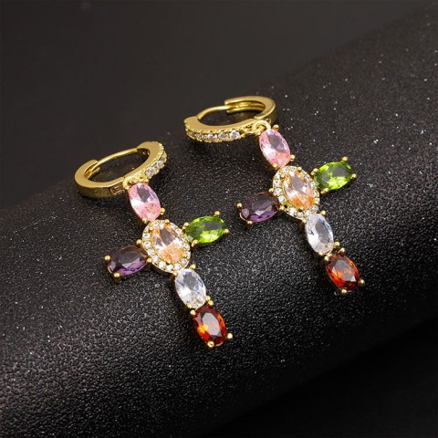 Colorful Zircon Cross Earrings