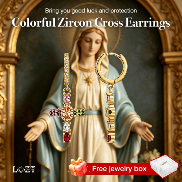 Colorful Zircon Cross Earrings