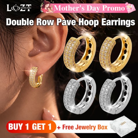 Double Row Pave Hoop Earrings