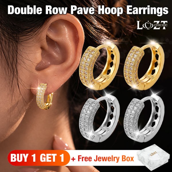 Double Row Pave Hoop Earrings