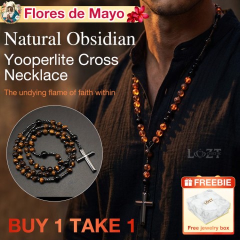 Natural Obsidian Yooperlite Cross Necklace 