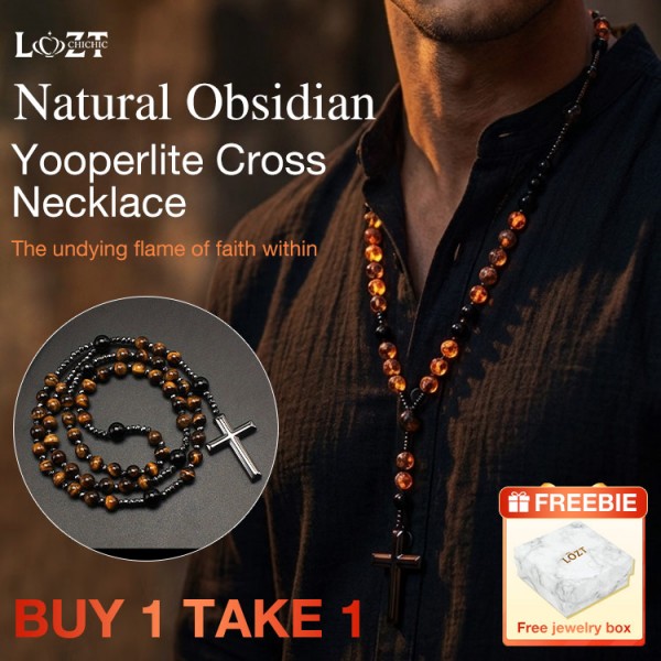 Natural Obsidian Yooperlite Cross Necklace 