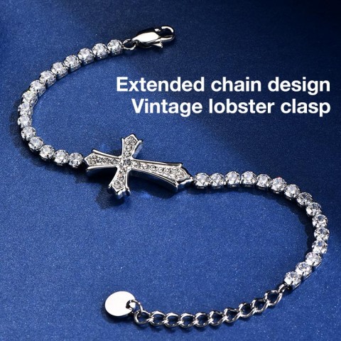 Adjustable Cross Full Moissanite Bracelet 