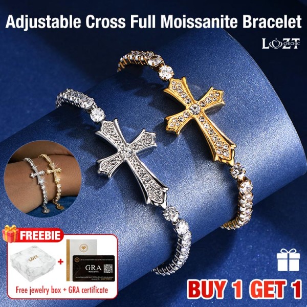 Adjustable Cross Full Moissanite Bracelet 