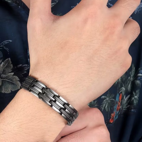 Double-row line design antique bronze magnetic bracelet